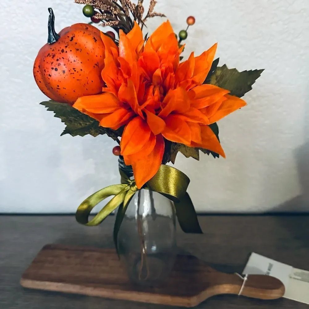 Fall Pumpkin Floral Farmhouse Milk Glass Vase Decor